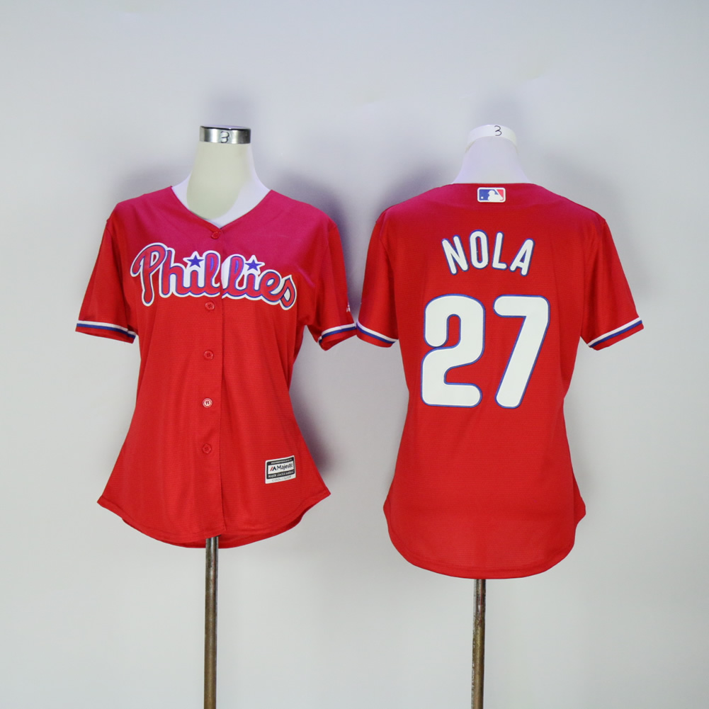 Women Philadelphia Phillies 27 Nola Red MLB Jerseys